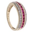 9ct Yellow Gold 0.13ct Diamond and Ruby Three Row Ring
