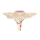 14ct Yellow Gold Cubic Zirconia and Red Gemstone Ring