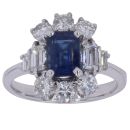 18ct White Gold 1.25ct Brilliant and Baguette Cut Diamond and Sapphire Cluster Ring
