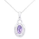 9ct White Gold Oval Amethyst and Diamond Pendant Necklace