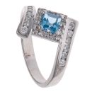 9ct White Gold 0.40ct Brilliant Cut Diamond and Blue Topaz Cluster Ring