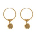 22ct Yellow Gold Disc Dropper Hoop Earrings