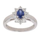 18ct White Gold 0.45ct Brilliant Cut Diamond and Sapphire Cluster Ring