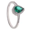 Silver Cubic Zirconia and Green Gemstone Pear Cluster Ring By Icesia