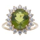 9ct Yellow Gold Green Topaz and Cubic Zirconia Cluster Ring