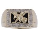 9ct Yellow Gold 0.05ct Diamond and Onyx Eagle Signet Ring
