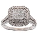 18ct White Gold 1.00ct Princess And Brilliant Cut Diamond Cluster Ring