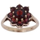 9ct Yellow Gold Garnet Flower Cluster Ring