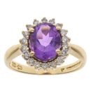 18ct Yellow Gold 0.25ct Diamond And Amethyst Cluster Ring