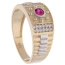 14ct Yellow & White  Gold Child's Red & Cubic Zirconia Gemstone Signet Ring