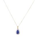 18ct Yellow Gold 0.35ct Baguette Cut Diamond and Tanzanite Cluster Pendant and Chain 20"