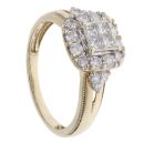 9ct Yellow Gold 1.00ct Brilliant and Princess Cut Diamond Cluster Ring