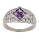 14ct White Gold Amethyst And Cubic Zirconia Cluster Ring