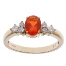 9ct Yellow Gold 0.35ct Brilliant Cut Diamond and Fire Opal Ring