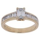 18ct Yellow Gold 0.90ct Emerald and Baguette Cut Diamond Solitaire Ring