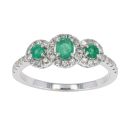 9ct White Gold Diamond And Emerald Triple Cluster Ring by Anya Belle