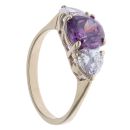 9ct Yellow Gold Amethyst and Cubic Zirconia Three Stone Ring