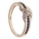 9ct Yellow Gold 0.05ct Diamond and Sapphire Crossover Ring