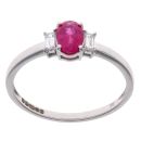 9ct White Gold 0.10ct Diamond and Ruby Ring