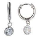 Silver Cubic Zirconia Drop Hoop Earrings By Icesia