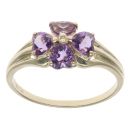 9ct Yellow Gold Amethyst Heart Clover Ring