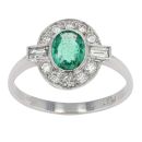 Platinum Diamond And Emerald Cluster Ring