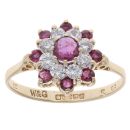 9ct Yellow Gold Cubic Zirconia and Ruby Cluster Ring