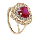 14ct Yellow Gold Cubic Zirconia And Red Stone Set Heart Ring