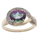 9ct Yellow Gold 0.05ct Diamond and Mystic Topaz Crossover Ring