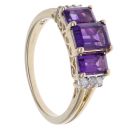 9ct Yellow Gold 0.10ct Brilliant Cut Diamond and Amethyst Three Stone Ring