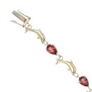 9ct Yellow Gold Garnet and Dolphins Fancy Bracelet 7"