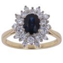 18ct Yellow Gold 0.75ct Brilliant Cut Diamond and Sapphire Cluster Ring