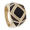 14ct Yellow Gold Cubic Zirconia Black Gemstone Signet Ring