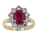 18ct Yellow And White Gold Ruby And Diamond Cluster