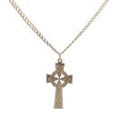 9ct Yellow Gold Patterned Celtic Cross Pendant and Curb Chain 24"