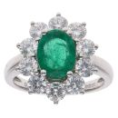18ct White Gold 1.73ct Brilliant Cut Diamond and Emerald Cluster Ring