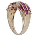 9ct Yellow Gold 0.15ct Diamond and Ruby Fancy Three Row Ring