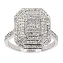 9ct White Gold 0.75ct Diamond Octagonal Cluster Ring