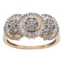9ct Yellow Gold 1.00ct Brilliant And Baguette Cut Diamond Cluster Ring