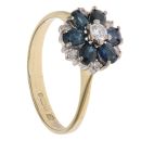 14ct Yellow Gold 0.15ct Brilliant Cut Diamond and Sapphire Cluster Ring