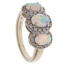 9ct Yellow Gold 0.21ct Diamond and Opal Triple Cluster Ring