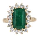 18ct Yellow Gold 1.00ct Brilliant Cut Diamond and Emerald Cluster Ring