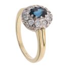 18ct Yellow Gold 0.40ct Brilliant Cut Diamond and Sapphire Cluster Ring