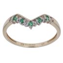 9ct Yellow Gold 0.05ct Diamond and Emerald Wishbone Ring