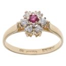 9ct Yellow 0.05ct Ruby and Cubic Zirconia Cluster Ring
