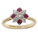 18ct Yellow Gold 0.35ct Brilliant Cut Diamond and Ruby Cluster Ring