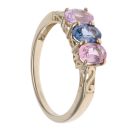 9ct Yellow Gold Pink Sapphire and Tanzanite Three Stone Ring
