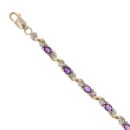 9ct Yellow Gold 0.10ct Diamond And Amethyst Bracelet 7"