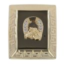 14ct Yellow Gold Cubic Zirconia Horse Shoe Greek Key Signet Ring