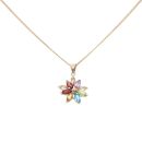 9ct Yellow Gold Multi Gemstone Flower Pendant and Chain 18"